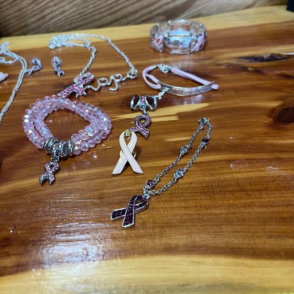 Vintage Lot Hope Pink Ribbon Cancer Awareness Support Fashion Jewelry 16 Pieces - Picture 13 of 13